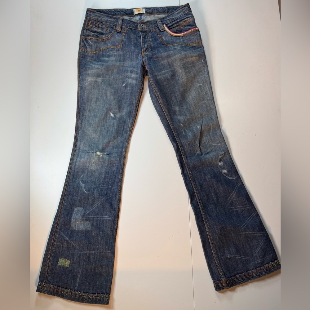 Antik Denim Womens‎ Embroidered Bootcut Jeans Distressed Western Blue Size 31